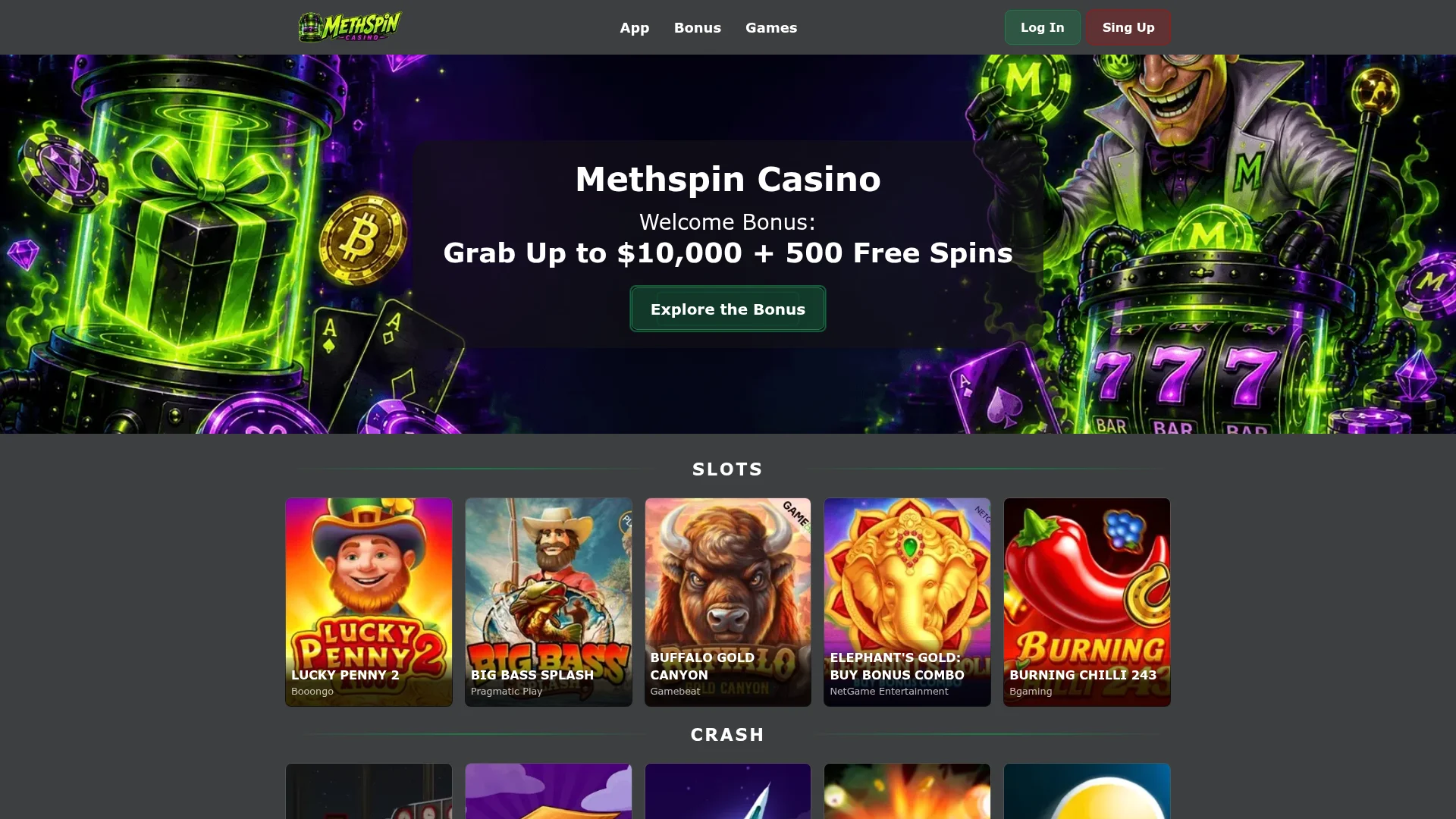 Methspin Casino desktop browser experience with account and casino features